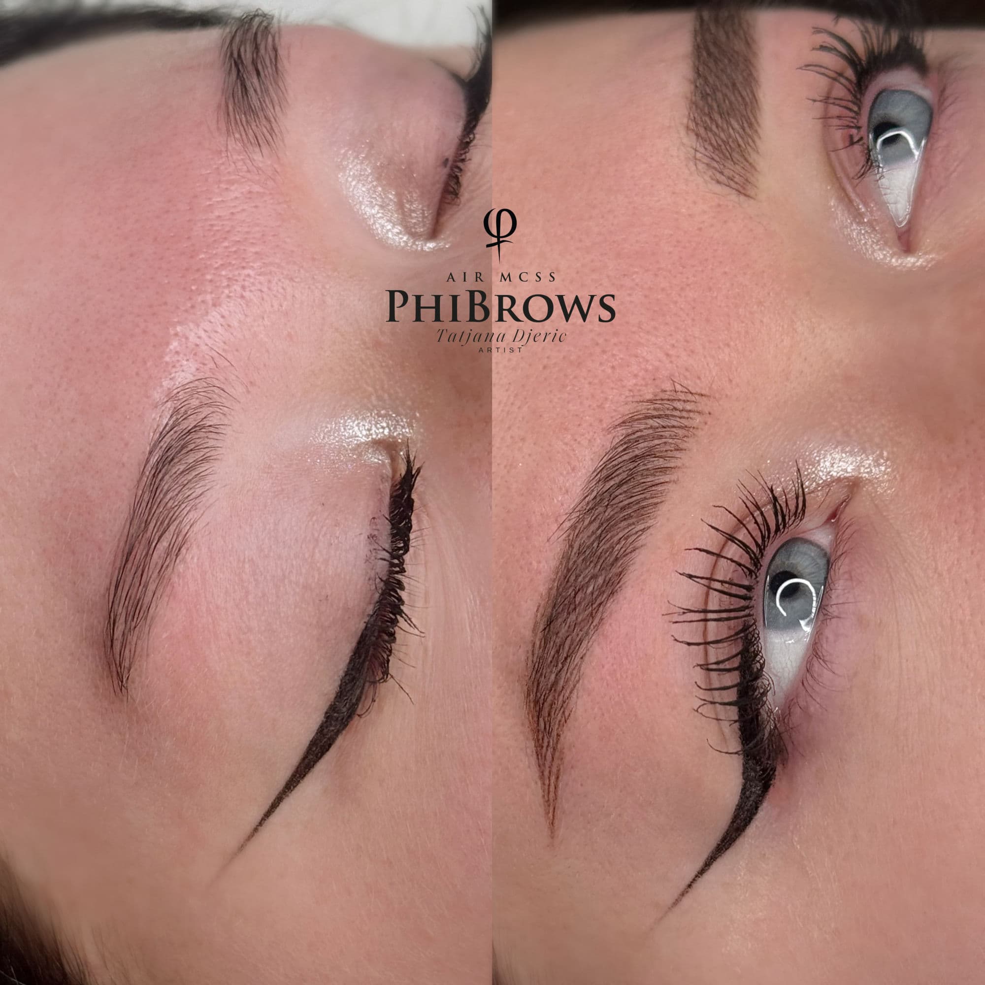Nano hairstrokes before and after — AirBrows technique by Tatjana Deric, Oslo